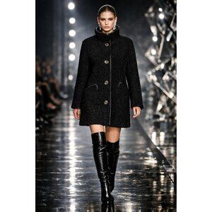 Sam Edelman Black Faux Shearling Coat XL Stand Collar Button Front Warm Jacket